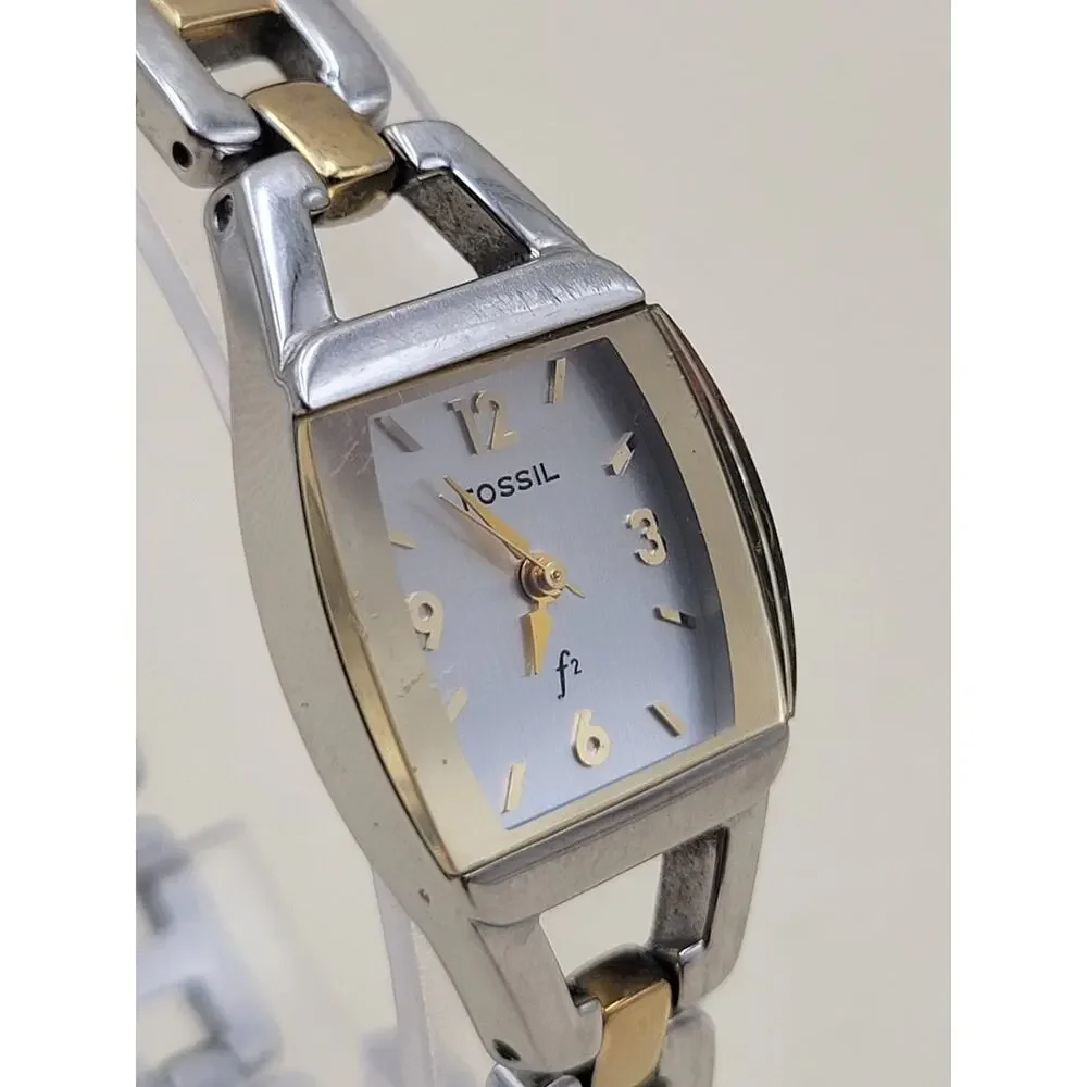 Fossil f2 ES-9410 Womens Watch Two Tone Silver Gold Stainless Steel 6.5